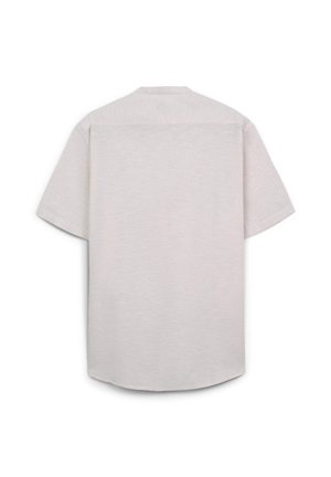 Chemise à manches courtes, gris clair, coupe décontractée. Tissu doux et texturé avec un ourlet droit et des coutures discrètes sur le dos.