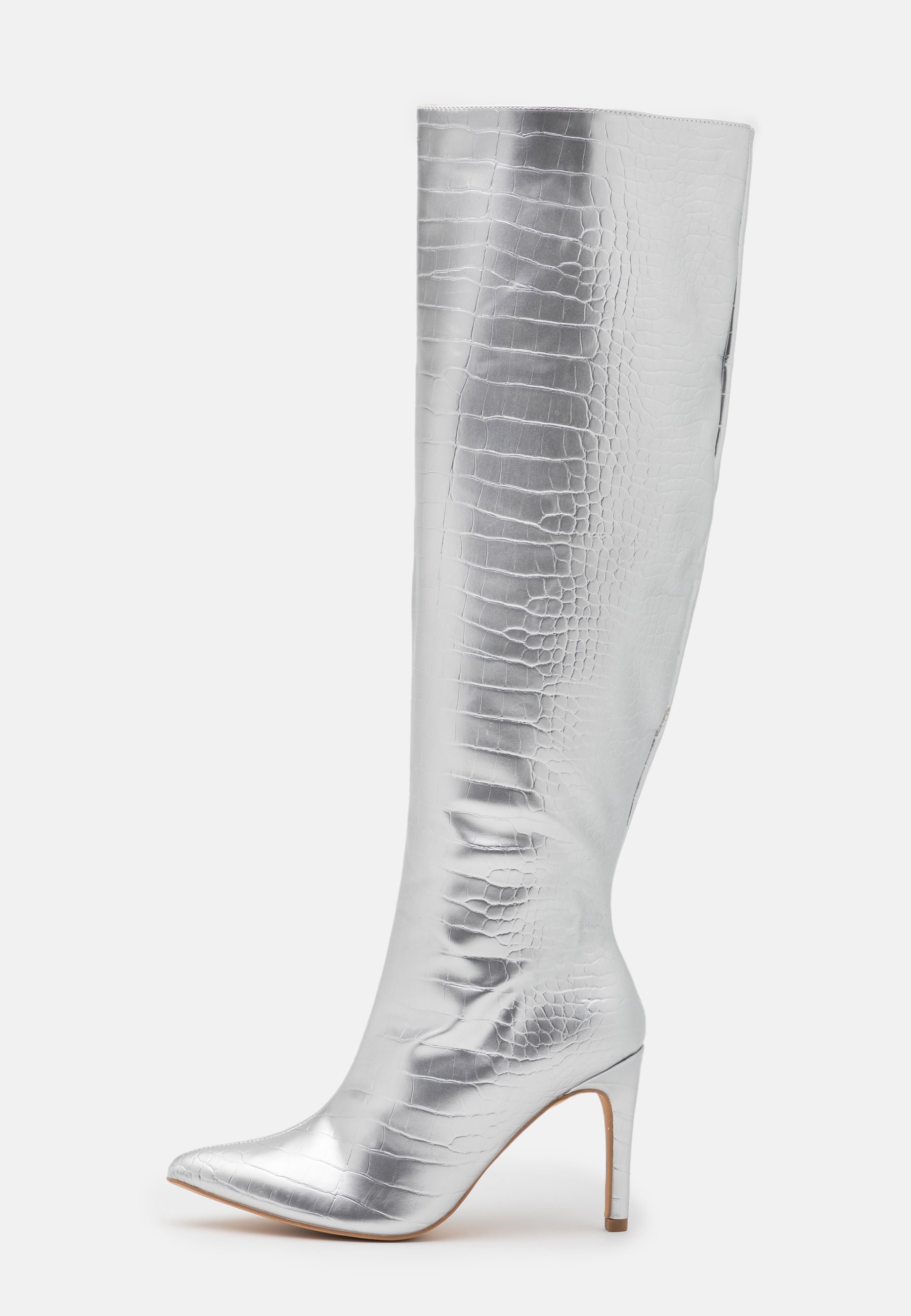 over knee silver boots