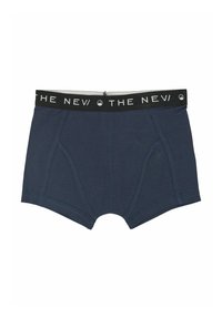 Boxeri scurți pentru bărbați, culoare bleumarin, cu brâu negru, având text și logo alb "THE NEVI", expuși pe un fundal alb.