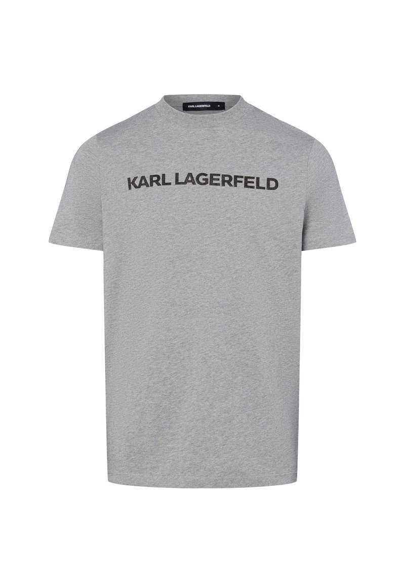 Grijs katoenen T-shirt met een klassieke ronde halslijn en "KARL LAGERFELD" in vet zwart gedrukt op de voorkant. Eenvoudig en veelzijdig ontwerp.