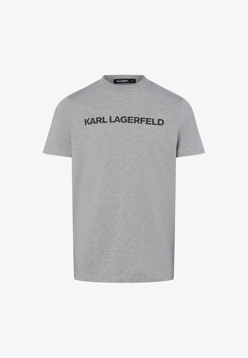 Grijs katoenen T-shirt met een klassieke ronde halslijn en "KARL LAGERFELD" in vet zwart gedrukt op de voorkant. Eenvoudig en veelzijdig ontwerp.