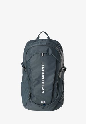 Dunkelgrauer 30L SWEDEMOUNT Rucksack mit mehreren Reißverschlussfächern und einem Tragegriff oben.
