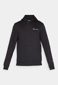 Sweat à capuche noir en mélange de coton, doté d'une poche kangourou frontale, d'une capuche avec cordon ajustable et d'un logo brodé sur la poitrine.