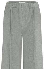 Grijze wijde broek met een textuurstof, een elastische tailleband en voorplooien voor extra detail.