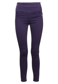 Lila högmidjade jeans med en figurnära silhuett, som har framfickor och synliga sömmar längs sömmarna för extra detalj.