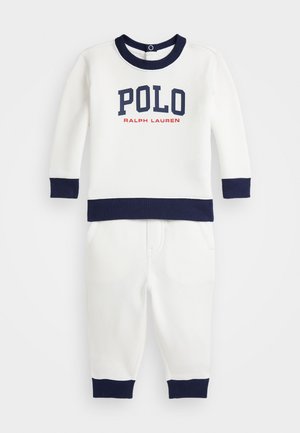 Polo Ralph Lauren LOGO FLEECE SWEATSHIRT & JOGGER PANT SET - Pantalones deportivos - paper white/newport navy