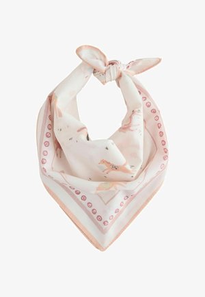 Lichtroze bandana met een paardenprint en een kleine decoratieve rand, bovenaan in een knoop gebonden.
