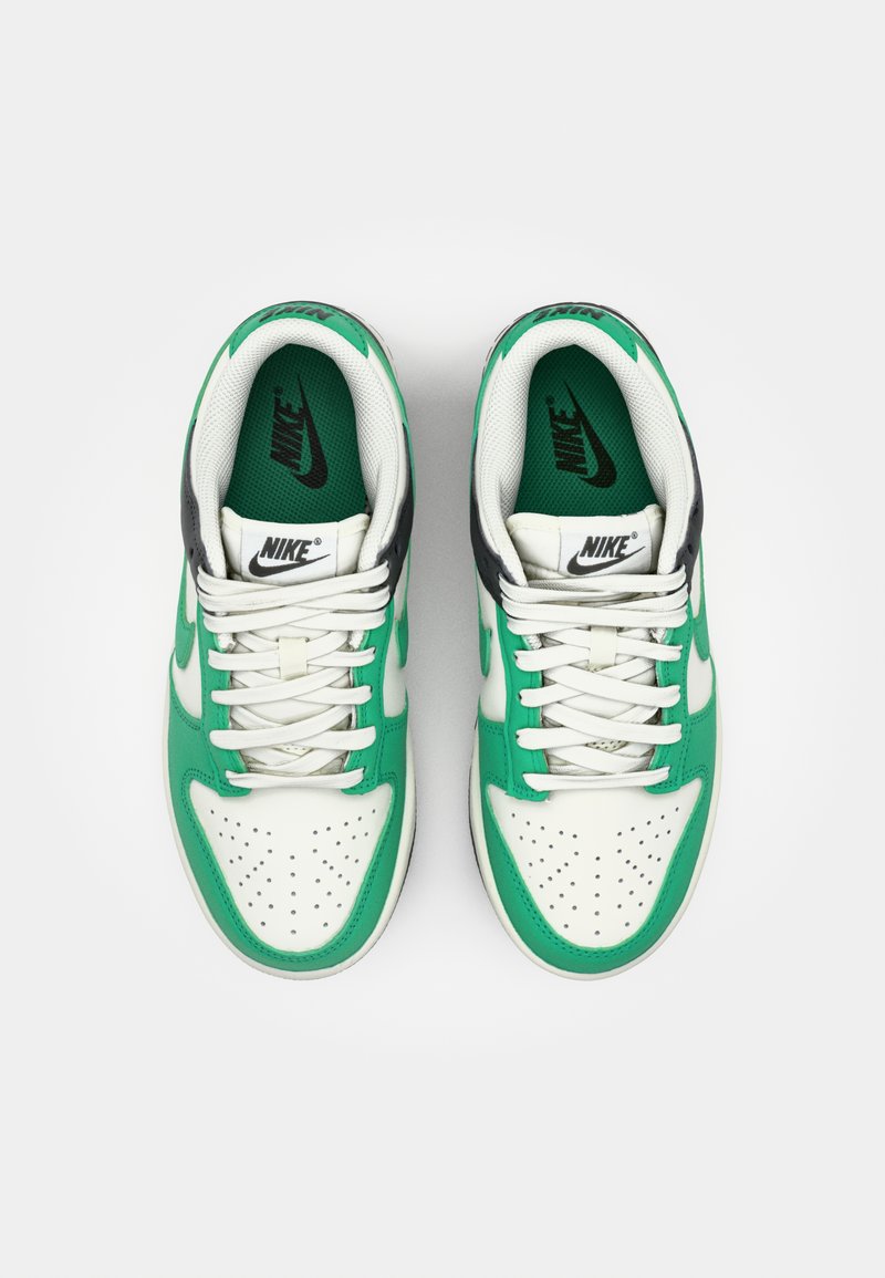 Baskets Nike en vert, blanc et noir ; matériaux en cuir et en maille ; bout perforé, lacets ronds, et logo sur la languette et les côtés.
