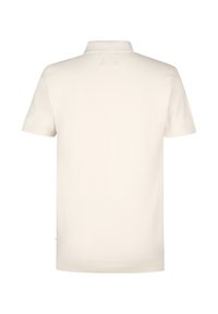 Kortærmet polo skjorte i off-white med et struktureret mønster, flad krave og uden synlig hardware eller detaljer på ryggen.