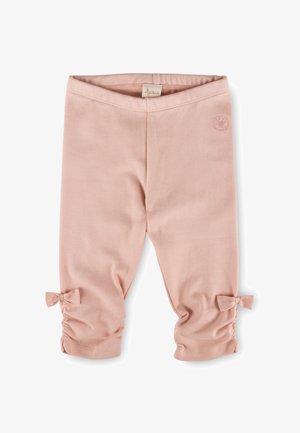 Hellrosa Baby-Leggings mit elastischem Bund und kleinen Schleifen an den Seiten nahe den Fußbündchen.