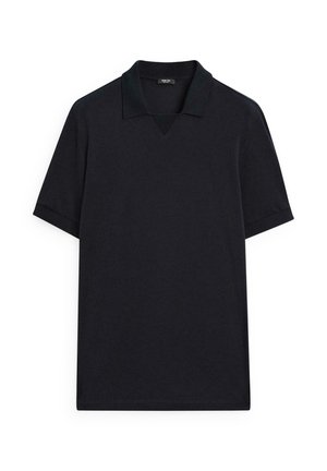 Polo noir en coton. Doté d'un col en V, de manches courtes et d'un design épuré sans motifs ni accents.