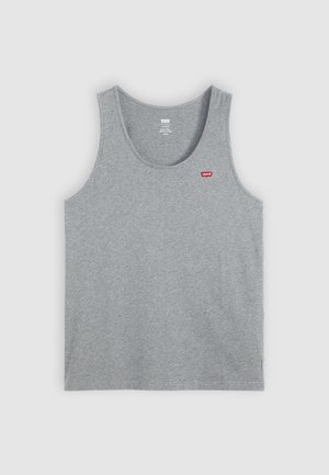 Szary bawełniany top na ramiączkach z okrągłym dekoltem i szerokimi pachami. Zawiera małe czerwone logo Levi's na górnej lewej stronie.