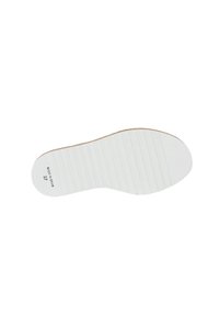 Suela de zapato de goma blanca con surcos texturizados, con un borde marrón. Las marcas incluyen "HECHO EN ESPAÑA" y el tamaño "37."