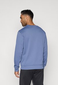 Sweatshirt bleu clair avec un col rond, des manches longues et des poignets côtelés. Design simple, fabriqué à partir d'un tissu doux, montré de dos.