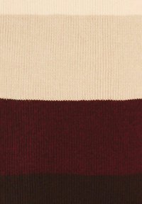 Knit fabric with horizontal stripes: cream, burgundy, and dark brown. Soft texture with ribbed pattern visible in each color section.