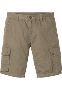 Shorts cargo color khaki realizzati in cotone. Presentano diverse tasche laterali, cuciture rinforzate e una chiusura a bottone in vita.
