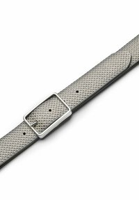 Gray textured strap with a geometric pattern, featuring a rectangular silver metal buckle and several adjustment holes for sizing.