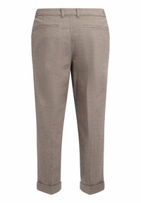 Beige broeken van een gestructureerde stof, met omslagmanchetten en twee achterzakken. Tailored design met een rechte pasvorm en een neutrale kleur.
