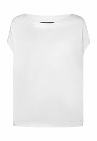 Blouse blanche unie à manches courtes avec un col rond et une coupe large et droite.