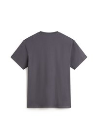 Grå bomulds T-shirt med korte ærmer, rund hals og en glat struktur. Bagsiden har ingen yderligere mønstre eller detaljer.