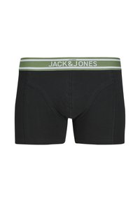 Zwarte boxershorts met een aansluitend ontwerp, gemaakt van zachte stof. Voorzien van een groen-witte gestreepte tailleband met het "JACK & JONES" logo.