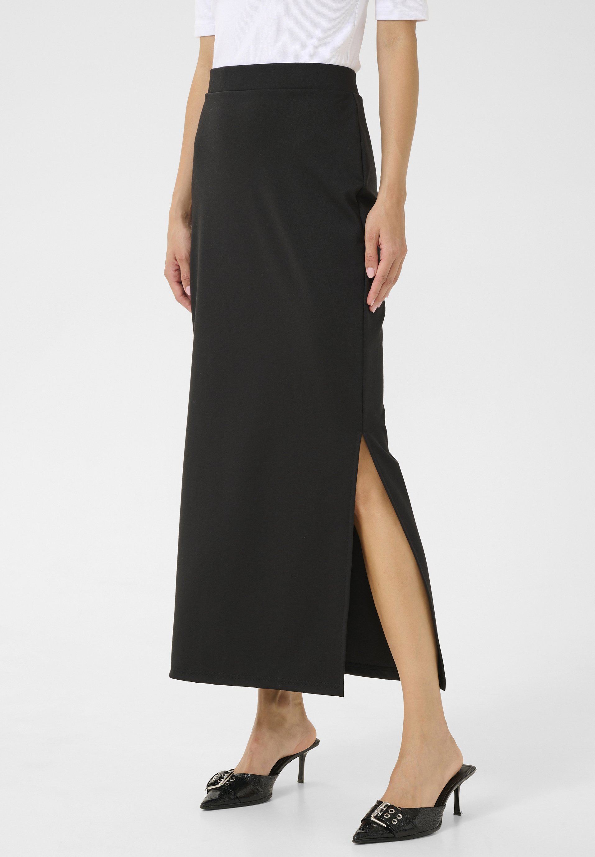 Jupe Longue Satinée Noire À Taille Tombante | Ensembles | PLT FR