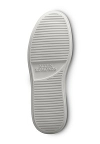 La semelle de chaussure en caoutchouc blanc présente des rainures horizontales et verticales, avec "ALLEN EDMONDS" embossé au centre. Texture lisse dans l'ensemble.