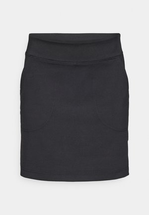 Svart kjol med en åtsittande midja, två framfickor och ett mjukt, stretchigt tyg. Enkel design utan synliga mönster eller metalldetaljer.