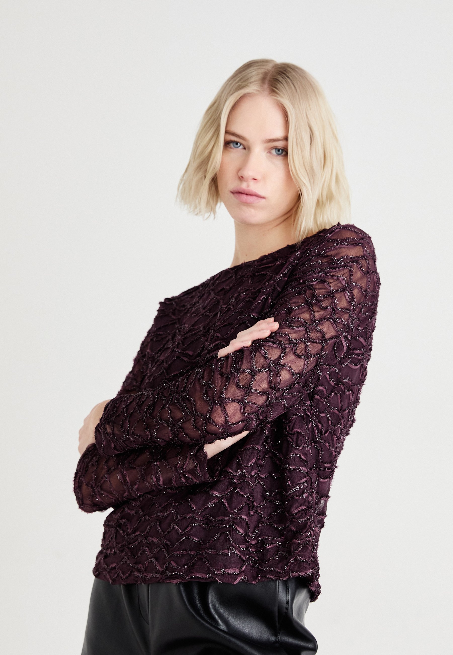 Vero Moda VMELGA BOATNECK GLITTER - Long sleeved top - plum