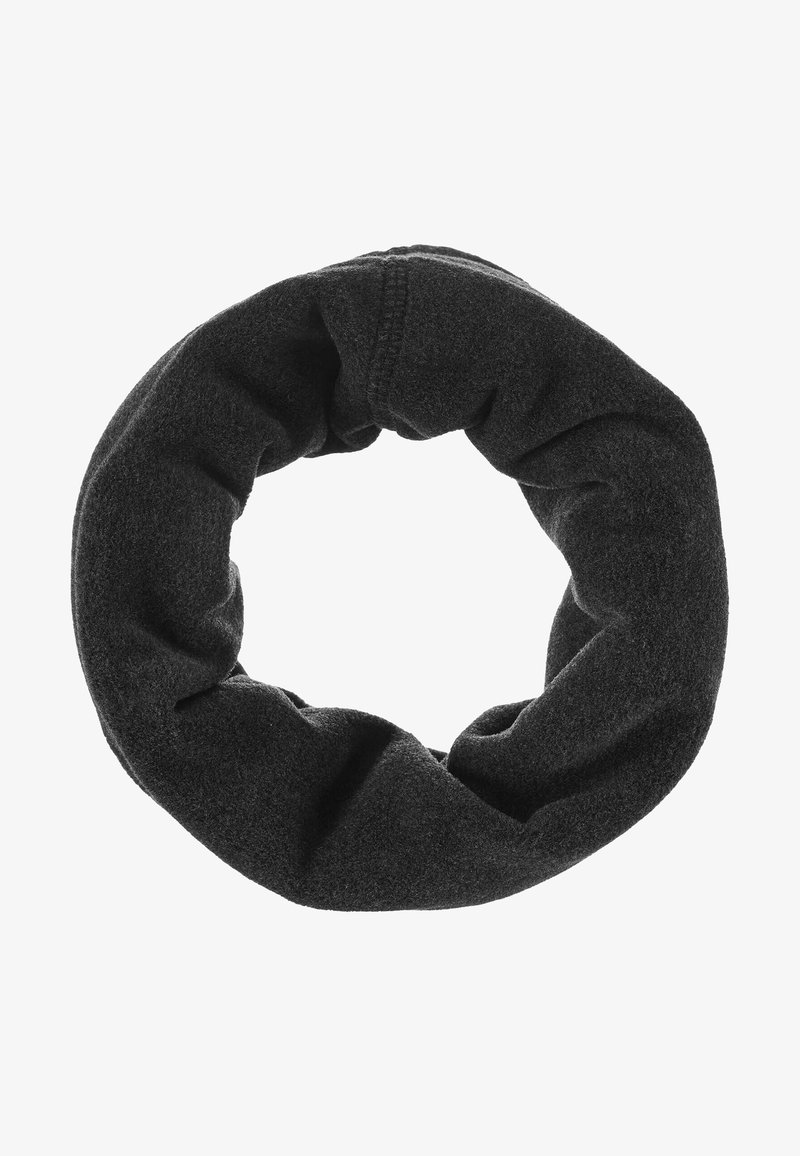 Schwarzer, runder Halswärmer aus weichem Fleece. Verfügt über ein gerafftes Design mit leichter Textur, das Wärme und Komfort bietet.