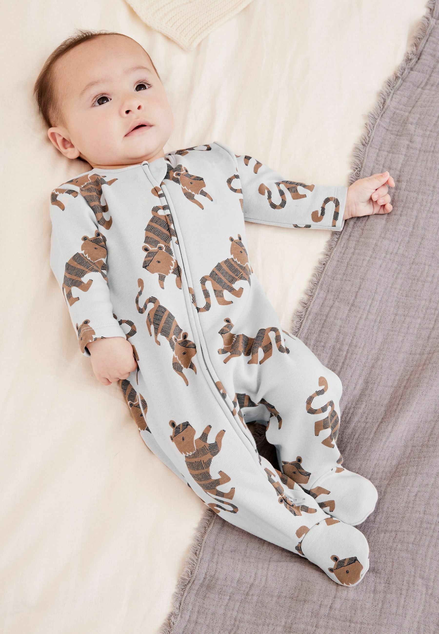 NEXT Pasgeboren Set van 3 babypyjama's van 100% katoen met tweewegritssluiting zonder voetjes Wit 74-80