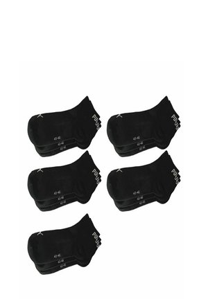 Black cotton socks in a pack of five, featuring ribbed cuffs and size markings of 43-46 printed in white on the side.
