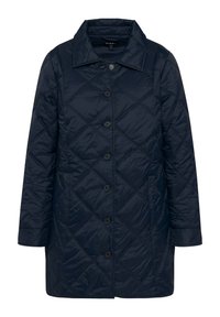 Námornický prošívaný kabát s knoflíkovým zapínáním, širokým límcem a dlouhými rukávy z texturované, izolační tkaniny. Podrobnosti v diamantu.