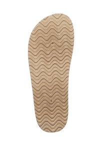 Suola in gomma con una texture ondulata di colore marrone chiaro, con un'etichetta di taglia '38' impressa vicino al centro. Forma piatta e ovale.