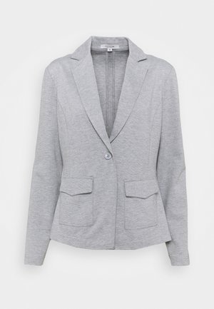 Blazer femme gris clair à un bouton avec revers crantés et deux poches à rabat à l'avant, taille 36 de la marque Comma.