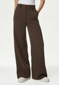 Marks & Spencer CREPE TAB DETAIL WIDE LEG - Broek - dark chocolate