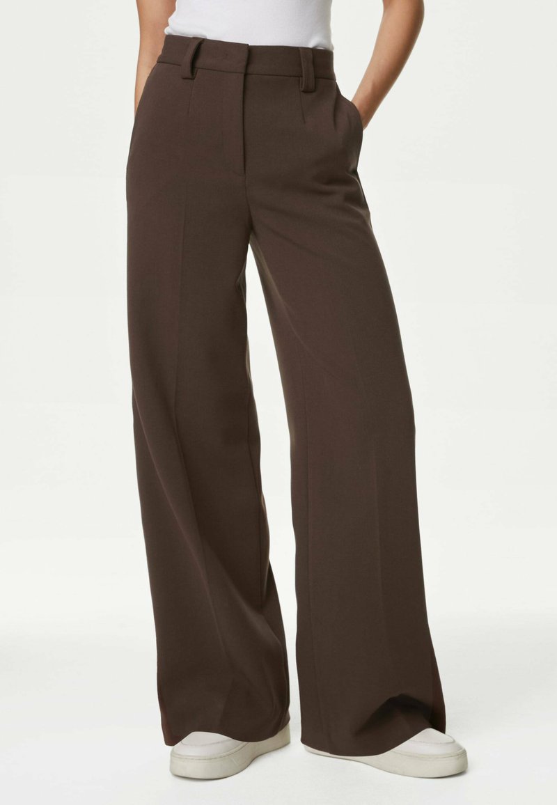 Marks & Spencer CREPE TAB DETAIL WIDE LEG - Broek - dark chocolate