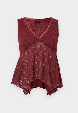 Αμάνικη μπορντό μπλούζα από δαντέλα με V-λαιμόκοψη, φλοράλ μοτίβο και ασύμμετρη καμπυλωτή βάση, από την εταιρεία Even & Odd.