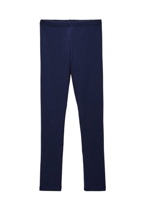 Leggings bleu marine unis, longueur complète, avec une ceinture élastique, présentés sur un fond blanc.