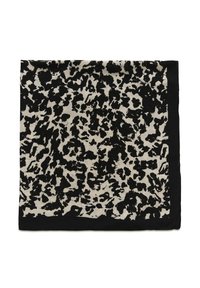Foulard carré avec imprimé léopard abstrait noir et beige et bordure unie noire.