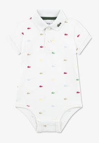 Body polo blanc en coton, avec logos crocodile multicolores. Manches courtes, col et patte de boutonnage.