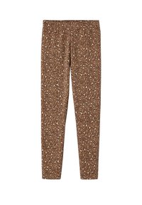 Braune Leggings mit Leopardenmuster, aus dehnbarem Stoff gefertigt, mit einem elastischen Bund für Komfort.