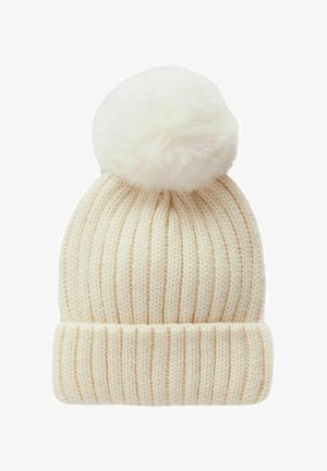 Chaqueta acolchada de flores en tonos rosas con capucha forrada de peluche sintético, que presenta un zipper dorado y brillantes ilustraciones de flores y animales. Gorro de punto blanco con pompón.