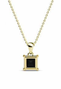 Collana in catena color oro con pendente quadrato in pietra nera con finitura lucida e angoli arrotondati.