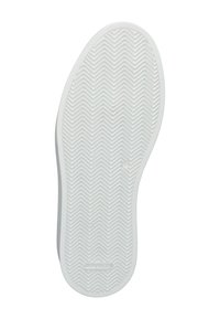 White rubber shoe sole with a herringbone pattern, smooth edges, and a small logo embossed near the center.