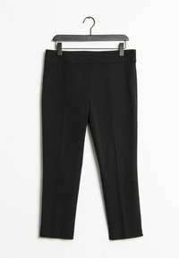Svarta byxor i slät tyg, med skräddarsydd design, raka ben och två accentknappar i midjan på varje sida.
