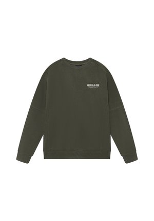 Mörkgrön tröja med lång ärm och rund hals, med liten vit "RELLIX" logotyp och text på övre vänstra bröstet.
