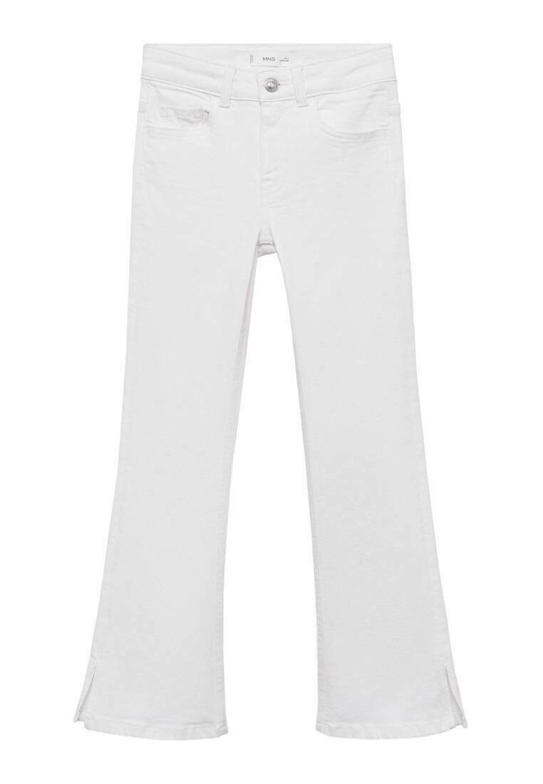 Witte flared jeans van katoen met een vijf-pocket ontwerp, voorzien van een knoopsluiting en subtiele splitdetails aan de zoom.