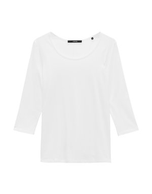T-shirt bianco a maniche lunghe realizzato in morbido cotone, con scollo ampio, cuciture sottili e vestibilità rilassata. Senza fantasie né dettagli.