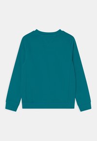 Teal langærmet sweatshirt lavet af blødt stof. Har en ribbet halsudskæring og manchetter, med et enkelt design og ingen synlige logoer.